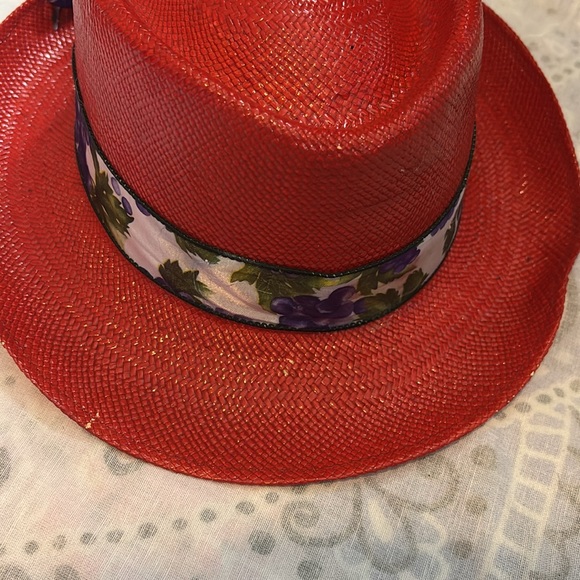 Pinzano Handwoven Brim Hat Weave Purple Flowers 6 7/8 main image 7